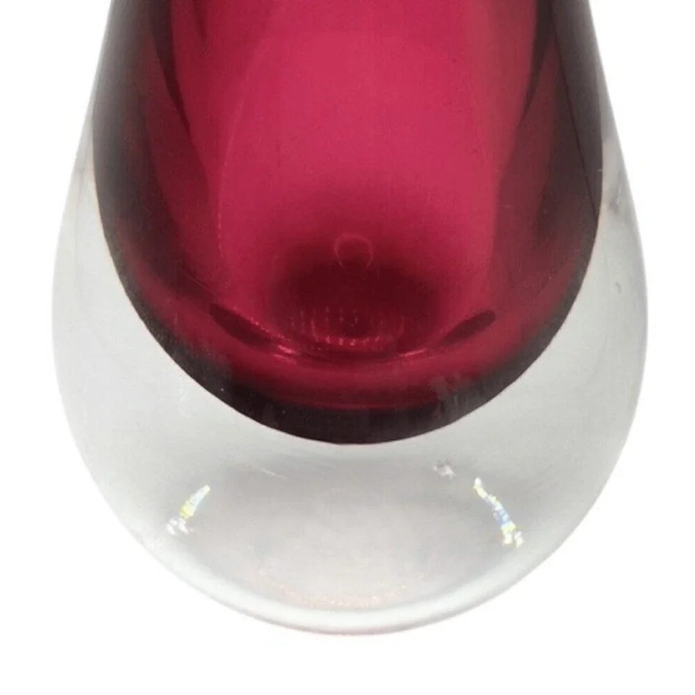 Vintage Sommerso Art Glass Bud Vase Cranberry Pink Clear Teardrop MCM 8 inch